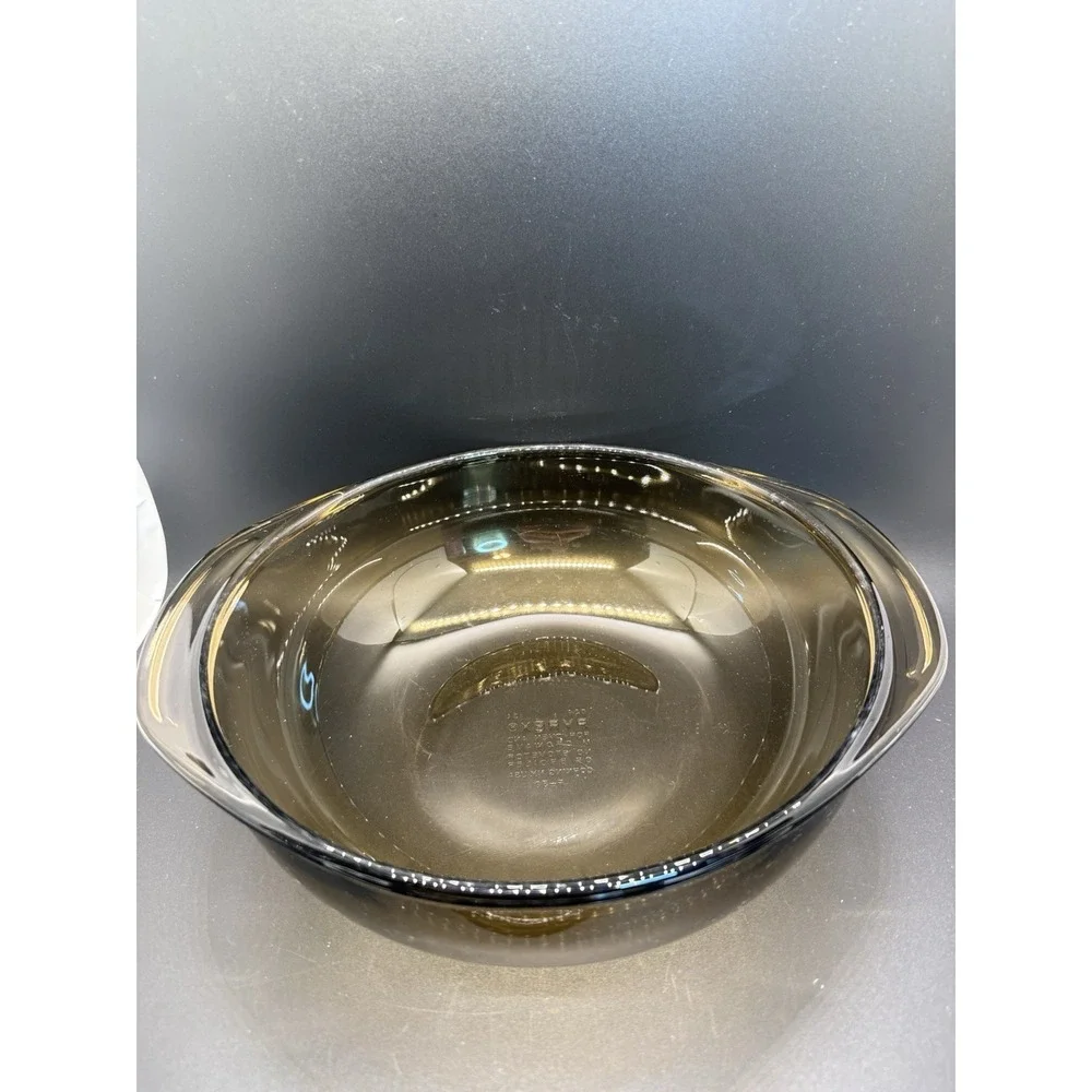 PYREX 024 - Amber Glass Round 10'' Casserole Baking Mixing Bowl‎ With Lid